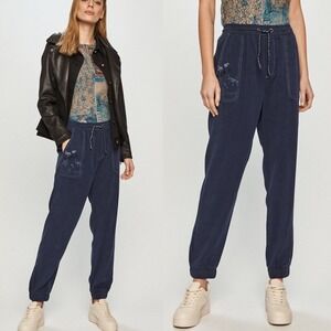 Desigual Blue Floral Embroidered Joggers Lyocell Womens Large Casual Y2K Pants